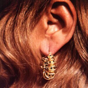 Gold Tone Swirl Jet Stud Hoop Earrings - 1" Statement Hoops